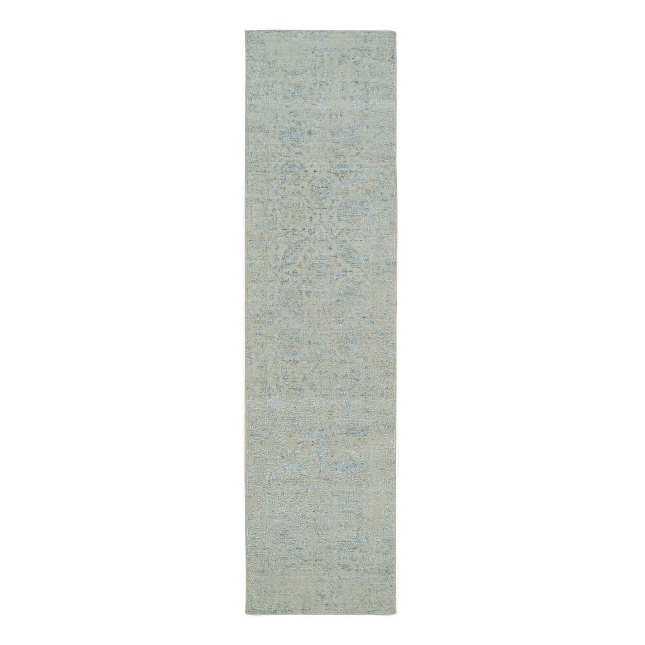 Blue 2'6" x 10'0" Transitional Handloom Wool/Silk Rug - Sku: O065192