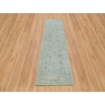 Transitional Wool & Silk Hand Loomed Rug Blue No Border 2.6X10.0 -O065192