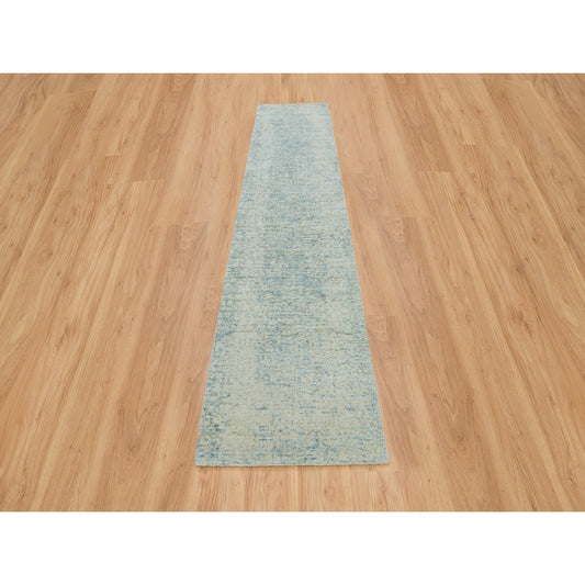 Modern and Contemporary Wool & Silk Hand Loomed Rug Grey No Border 2.6X12.0 -O065193