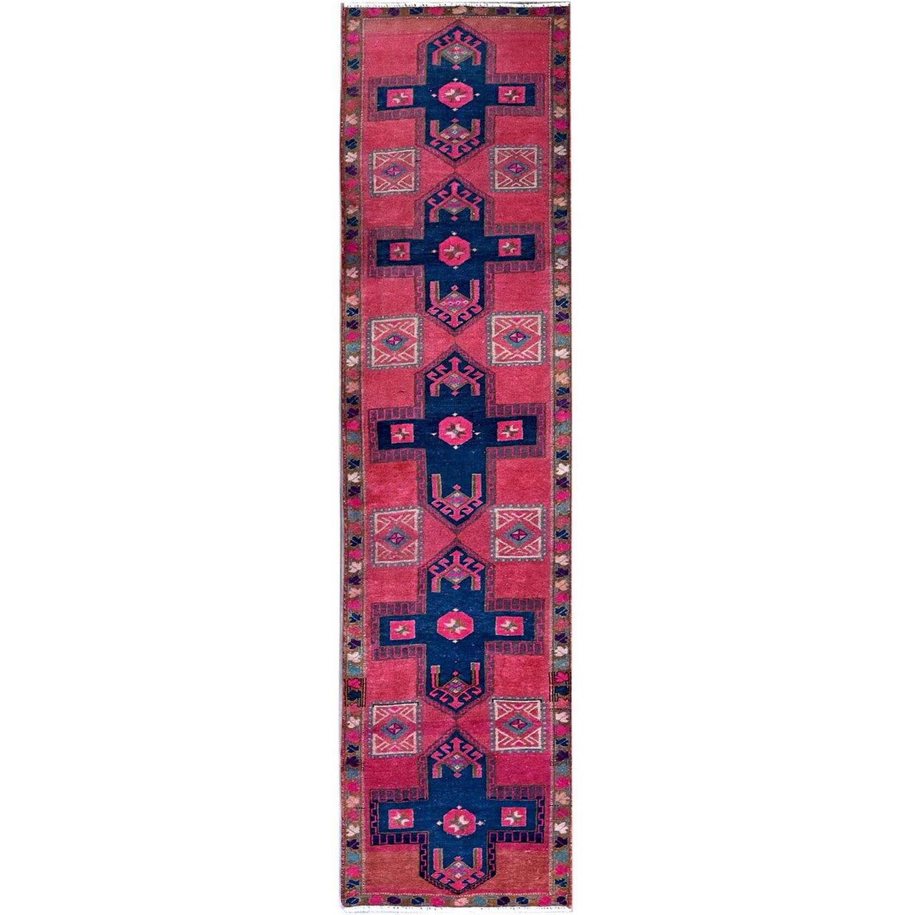 Overdyed & Vintage Wool Hand Knotted Rug Pink 2.5x9.10 -O0651