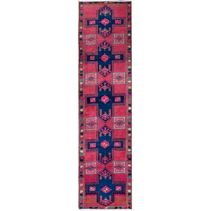 Overdyed & Vintage Wool Hand Knotted Rug Pink 2.5x9.10 -O0651