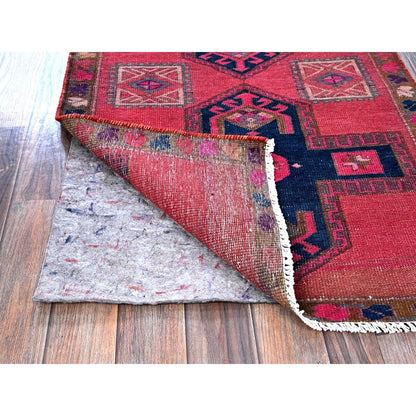 Overdyed & Vintage Wool Hand Knotted Rug Pink 2.5x9.10 -O0651