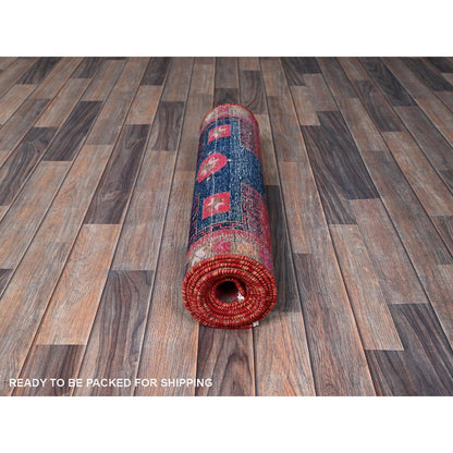 Overdyed & Vintage Wool Hand Knotted Rug Pink 2.5x9.10 -O0651