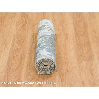 Modern and Contemporary Wool & Silk Hand Knotted Rug Grey No Border 2.7X6.0 -O065204