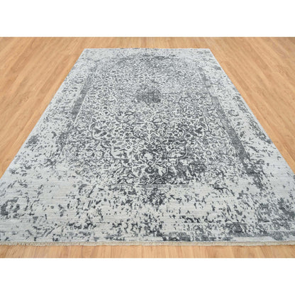 Transitional Wool & Silk Hand Knotted Rug Grey No Border 9.10X14.0 -O065206