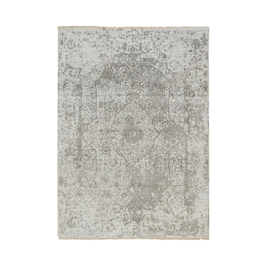 Transitional Wool & Silk Hand Knotted Rug Grey No Border 5.1X7.0 -O065209