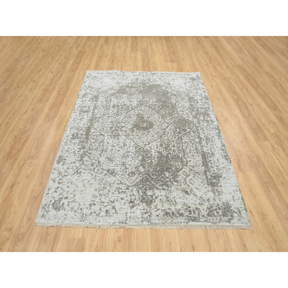 Transitional Wool & Silk Hand Knotted Rug Grey No Border 5.1X7.0 -O065209