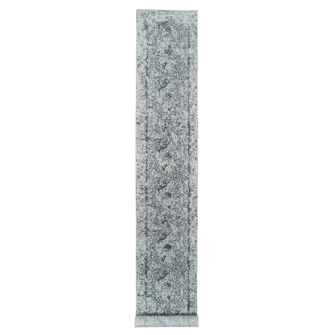 Gray 2'8" x 20'0" Transitional Hand knotted Wool/Silk Rug - Sku: O065214