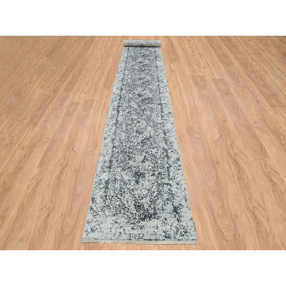 Transitional Wool & Silk Hand Knotted Rug Grey No Border 2.8X20.0 -O065214
