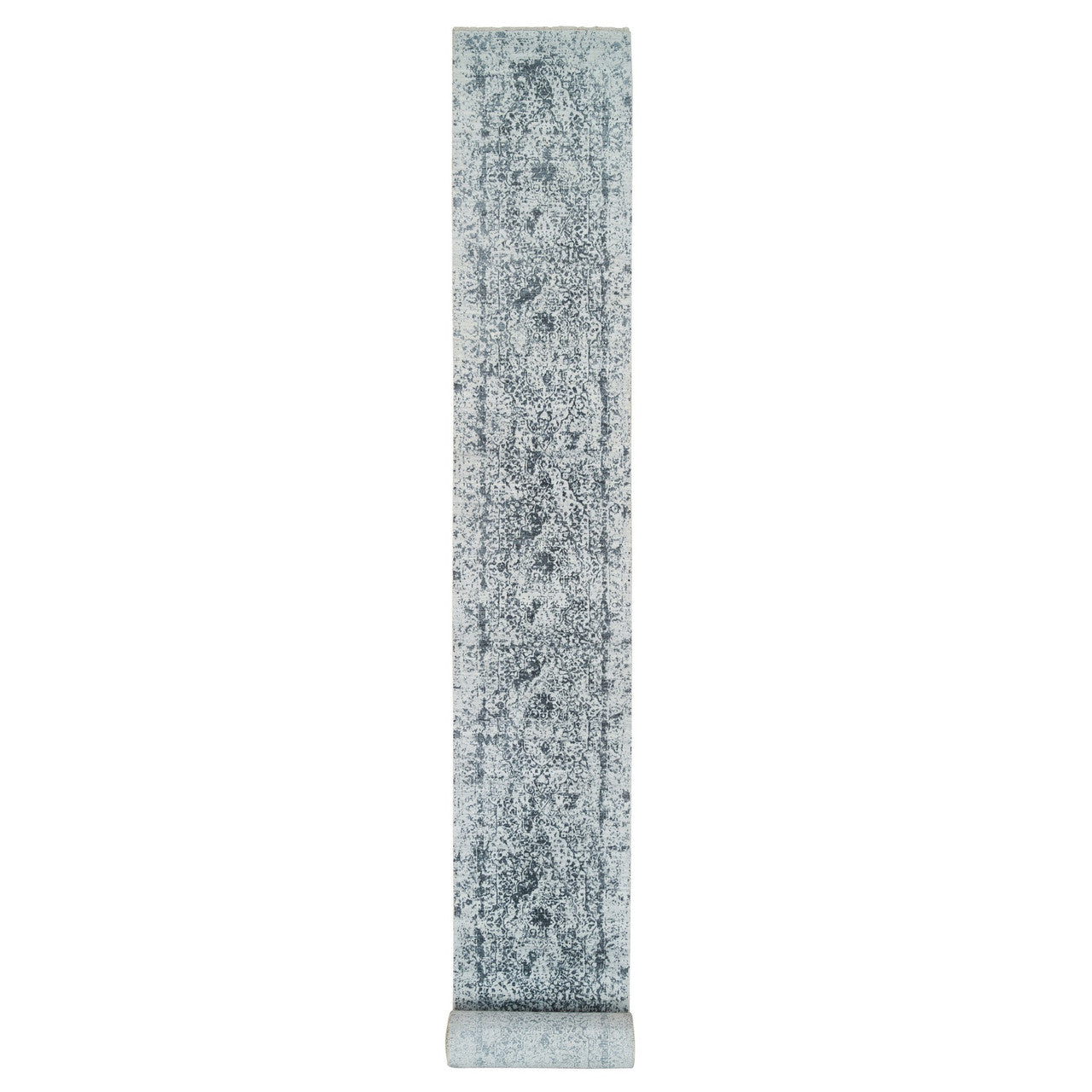 Gray 2'7" x 25'8" Transitional Hand knotted Wool/Silk Rug - Sku: O065215