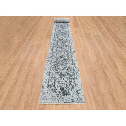 Transitional Wool & Silk Hand Knotted Rug Grey No Border 2.7X25.8 -O065215