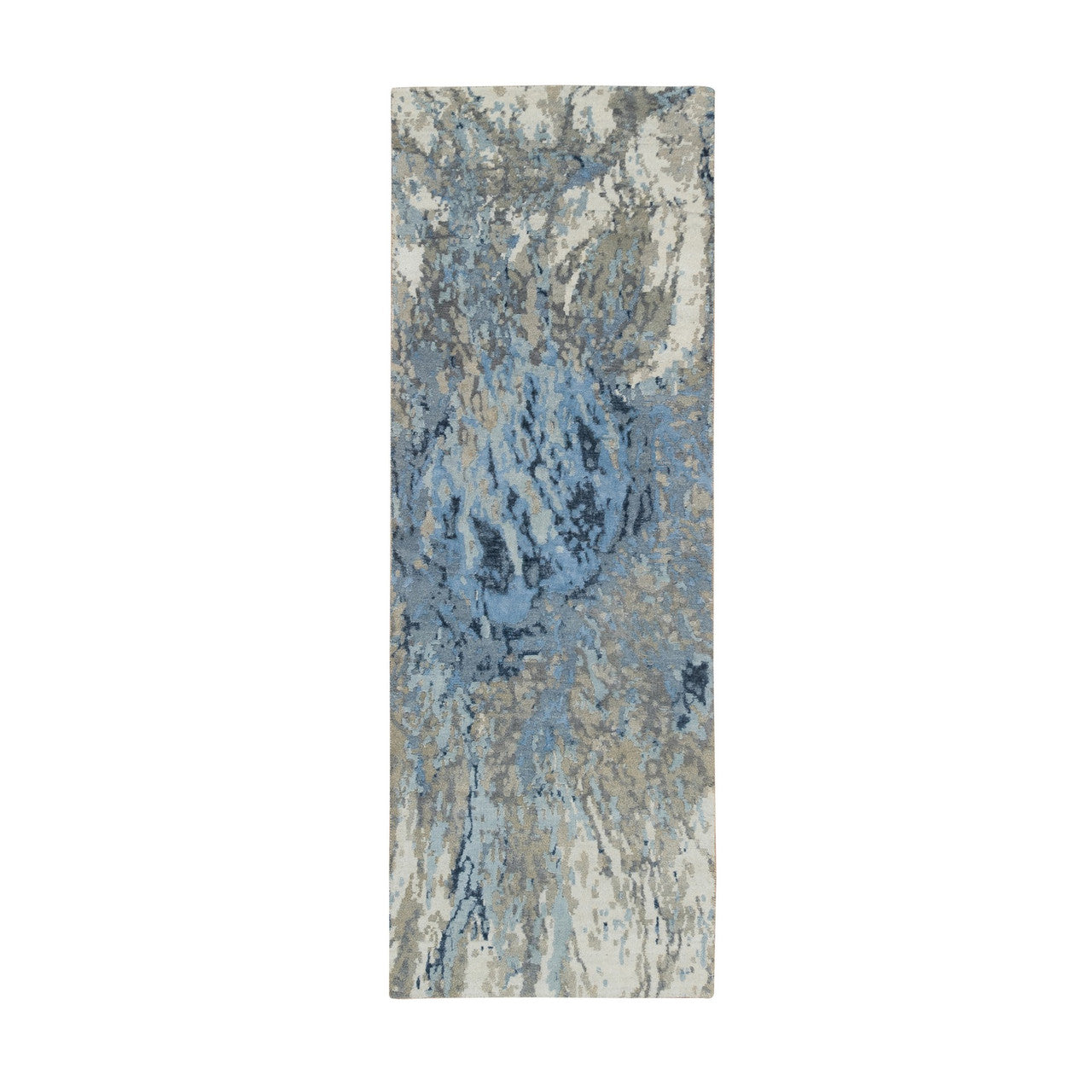 Gray 2'7" x 8'1" Modern and Contemporary Hand knotted Wool/Silk Rug - Sku: O065216