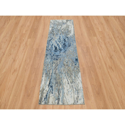 Modern and Contemporary Wool & Silk Hand Knotted Rug Grey No Border 2.7X8.1 -O065216