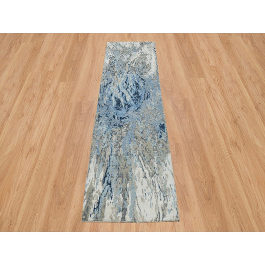 Modern and Contemporary Wool & Silk Hand Knotted Rug Grey No Border 2.7X8.1 -O065216