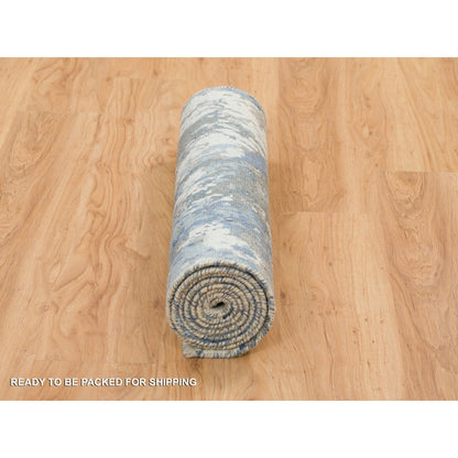 Modern and Contemporary Wool & Silk Hand Knotted Rug Grey No Border 2.7X8.1 -O065216