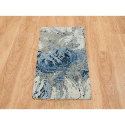 Modern and Contemporary Wool & Silk Hand Knotted Rug Grey No Border 2.0X3.0 -O065217