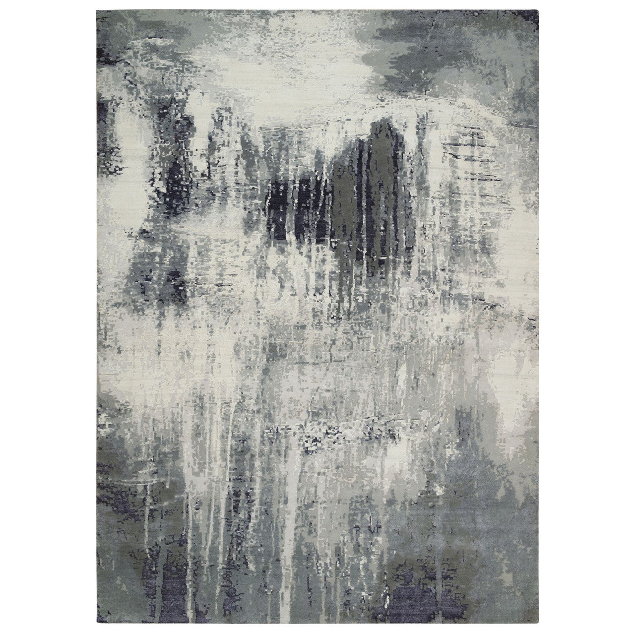 Modern and Contemporary Wool & Silk Hand Knotted Rug Black No Border 10.1X14.1 -O065220
