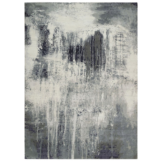 Modern and Contemporary Wool & Silk Hand Knotted Rug Black No Border 10.1X14.1 -O065220