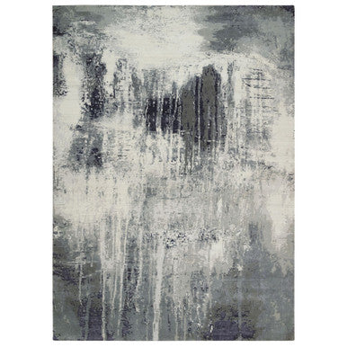 Modern and Contemporary Wool & Silk Hand Knotted Rug Black No Border 10.1X14.1 -O065220