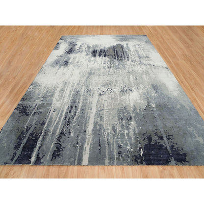 Modern and Contemporary Wool & Silk Hand Knotted Rug Black No Border 10.1X14.1 -O065220