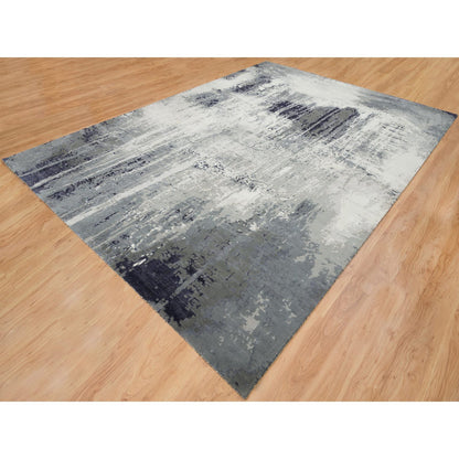 Modern and Contemporary Wool & Silk Hand Knotted Rug Black No Border 10.1X14.1 -O065220