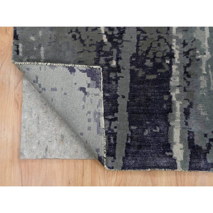 Modern and Contemporary Wool & Silk Hand Knotted Rug Black No Border 10.1X14.1 -O065220