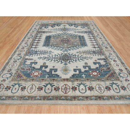 Tribal & Geometric Wool Hand Knotted Rug Ivory Ivory 11.10X15.2 -O065225