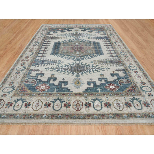 Tribal & Geometric Wool Hand Knotted Rug Ivory Ivory 11.10X15.2 -O065225