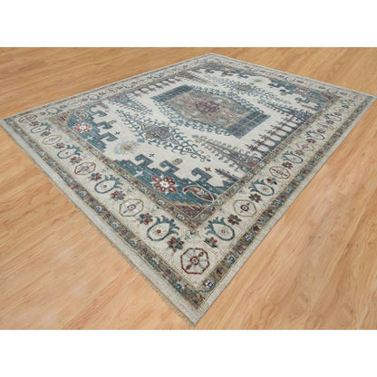Tribal & Geometric Wool Hand Knotted Rug Ivory Ivory 11.10X15.2 -O065225