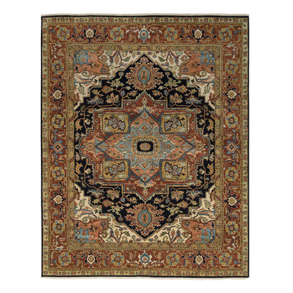 Tribal & Geometric Wool Hand Knotted Rug Blue Red 7.10X10.0 -O065256