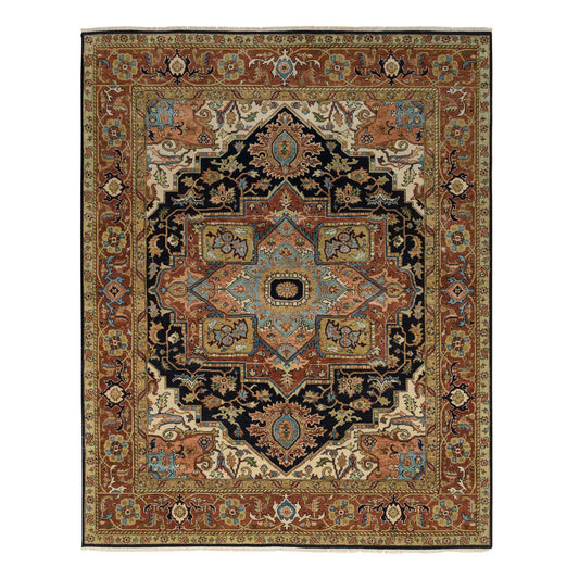 Tribal & Geometric Wool Hand Knotted Rug Blue Red 7.10X10.0 -O065256
