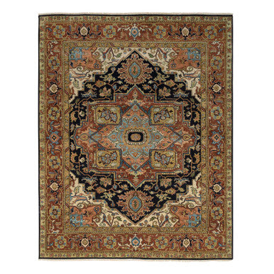 Tribal & Geometric Wool Hand Knotted Rug Blue Red 7.10X10.0 -O065256