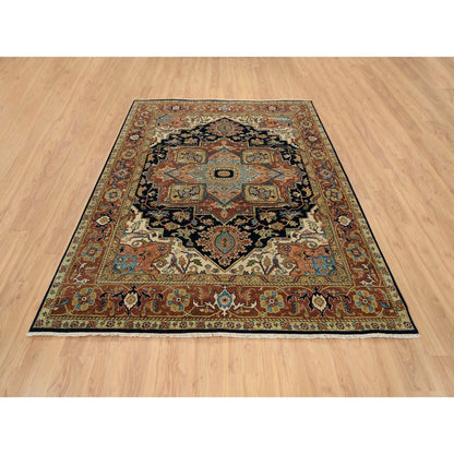 Tribal & Geometric Wool Hand Knotted Rug Blue Red 7.10X10.0 -O065256