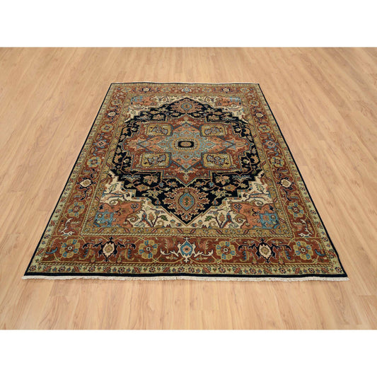 Tribal & Geometric Wool Hand Knotted Rug Blue Red 7.10X10.0 -O065256