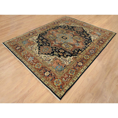 Tribal & Geometric Wool Hand Knotted Rug Blue Red 7.10X10.0 -O065256