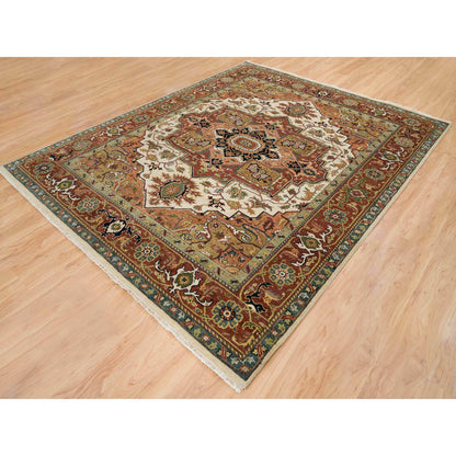 Tribal & Geometric Wool Hand Knotted Rug Ivory Rust Red 7.9X9.9 -O065263