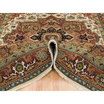 Tribal & Geometric Wool Hand Knotted Rug Ivory Rust Red 7.9X9.9 -O065263