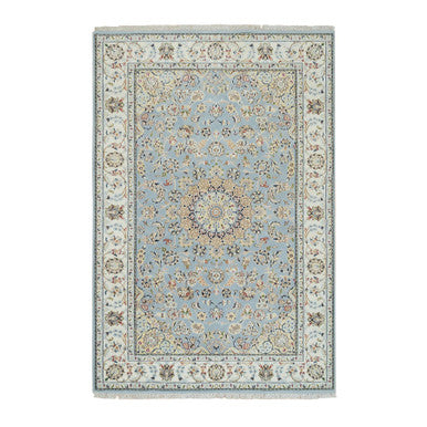 Fine Oriental Wool Hand Knotted Rug Blue Ivory 5.0X8.1 -O065283