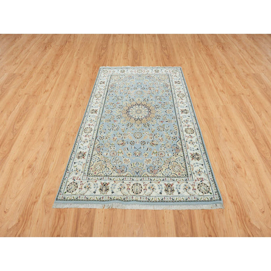 Fine Oriental Wool Hand Knotted Rug Blue Ivory 5.0X8.1 -O065283