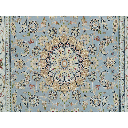 Fine Oriental Wool Hand Knotted Rug Blue Ivory 5.0X8.1 -O065283