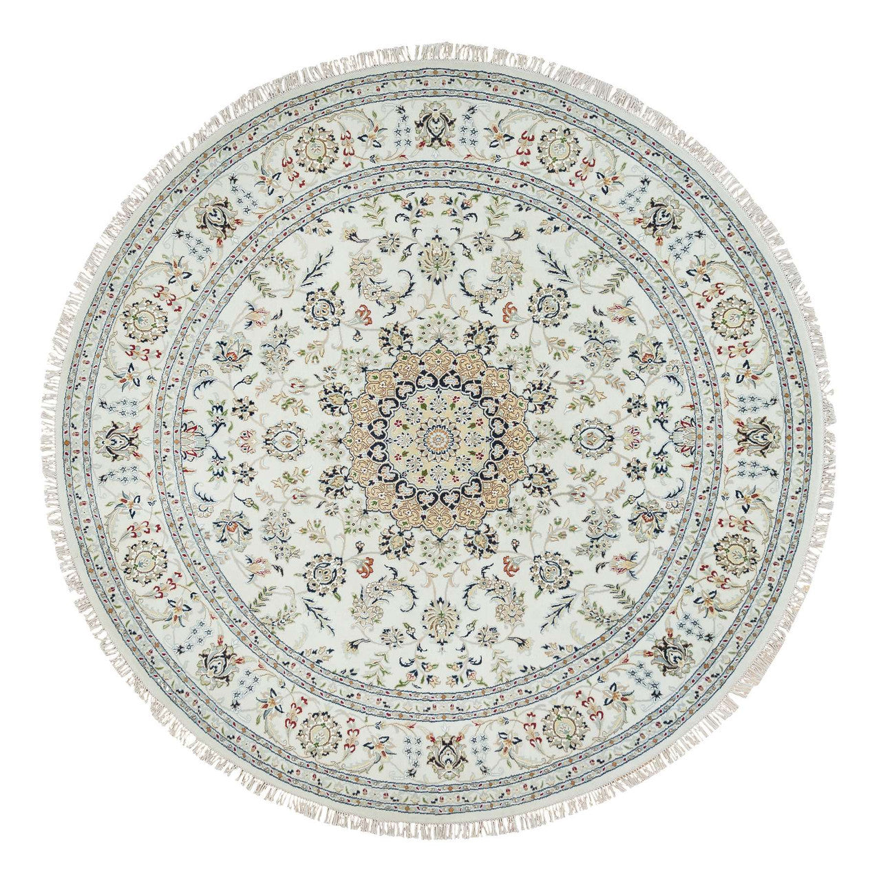 Fine Oriental Wool Hand Knotted Rug Ivory Ivory 7.10X7.10 -O065298