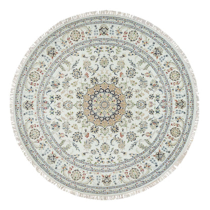 Fine Oriental Wool Hand Knotted Rug Ivory Ivory 7.10X7.10 -O065298
