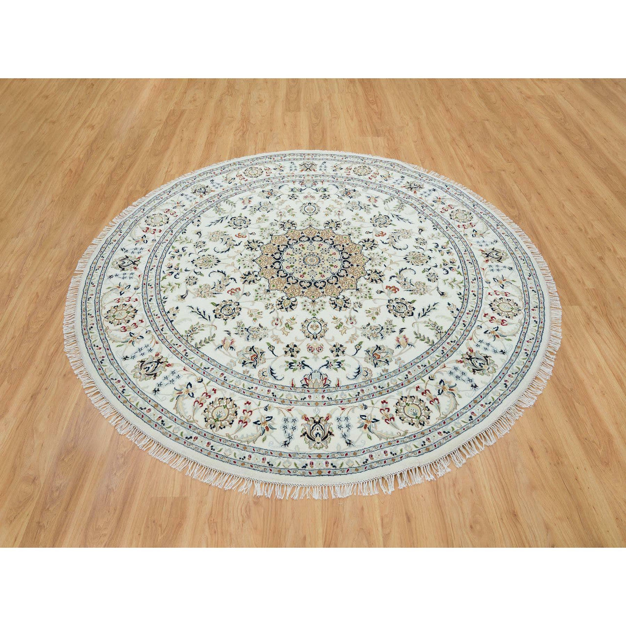 Fine Oriental Wool Hand Knotted Rug Ivory Ivory 7.10X7.10 -O065298