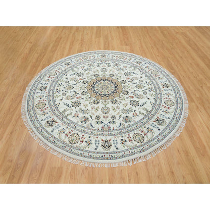 Fine Oriental Wool Hand Knotted Rug Ivory Ivory 7.10X7.10 -O065298