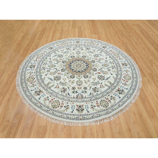 Fine Oriental Wool Hand Knotted Rug Ivory Ivory 7.10X7.10 -O065298
