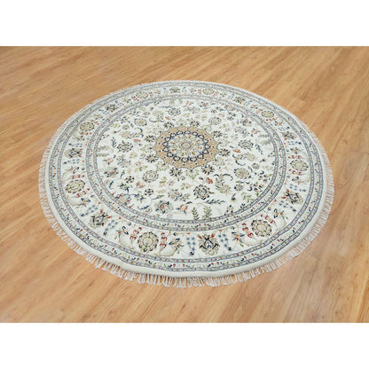 Fine Oriental Wool Hand Knotted Rug Ivory Ivory 7.10X7.10 -O065298