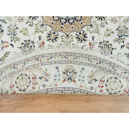 Fine Oriental Wool Hand Knotted Rug Ivory Ivory 7.10X7.10 -O065298
