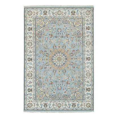 Fine Oriental Wool Hand Knotted Rug Blue Ivory 5.10X9.1 -O065299