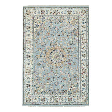 Fine Oriental Wool Hand Knotted Rug Blue Ivory 5.10X9.1 -O065299