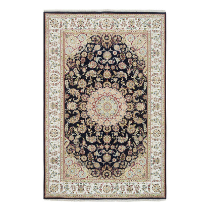 Fine Oriental Wool Hand Knotted Rug Blue Ivory 6.0X9.0 -O065301